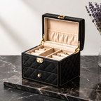 Quilted Black Faux Leather Jewelry Box