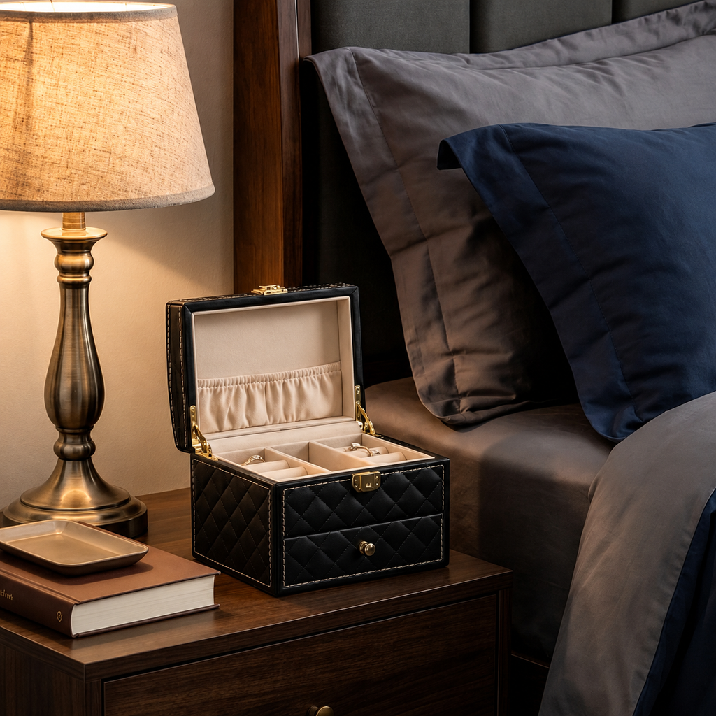 Quilted Black Faux Leather Jewelry Box