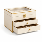 Cream Glass-Top Jewelry Box with Gold Trim