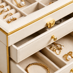 Cream Glass-Top Jewelry Box with Gold Trim