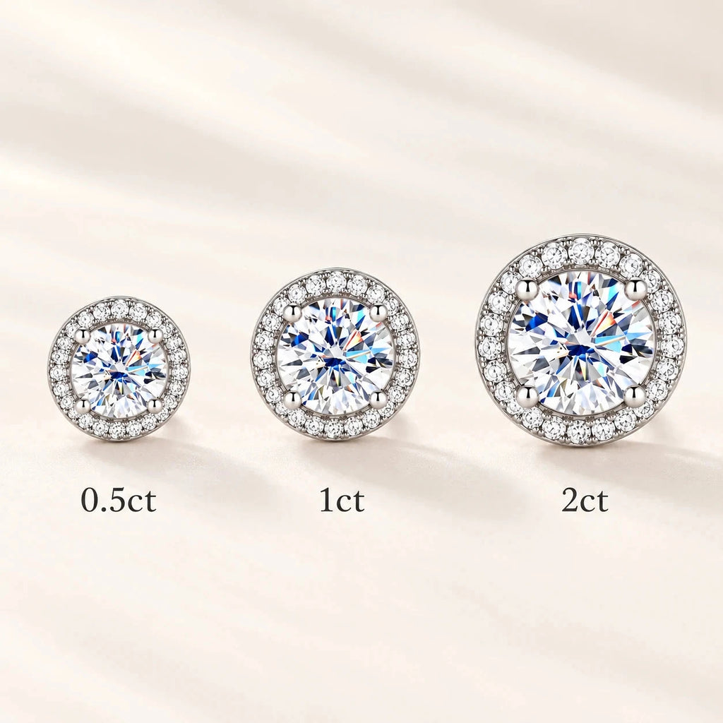 Halo Moissanite Stud Earrings