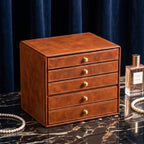 Cognac Brown 5-Drawer Jewelry Box