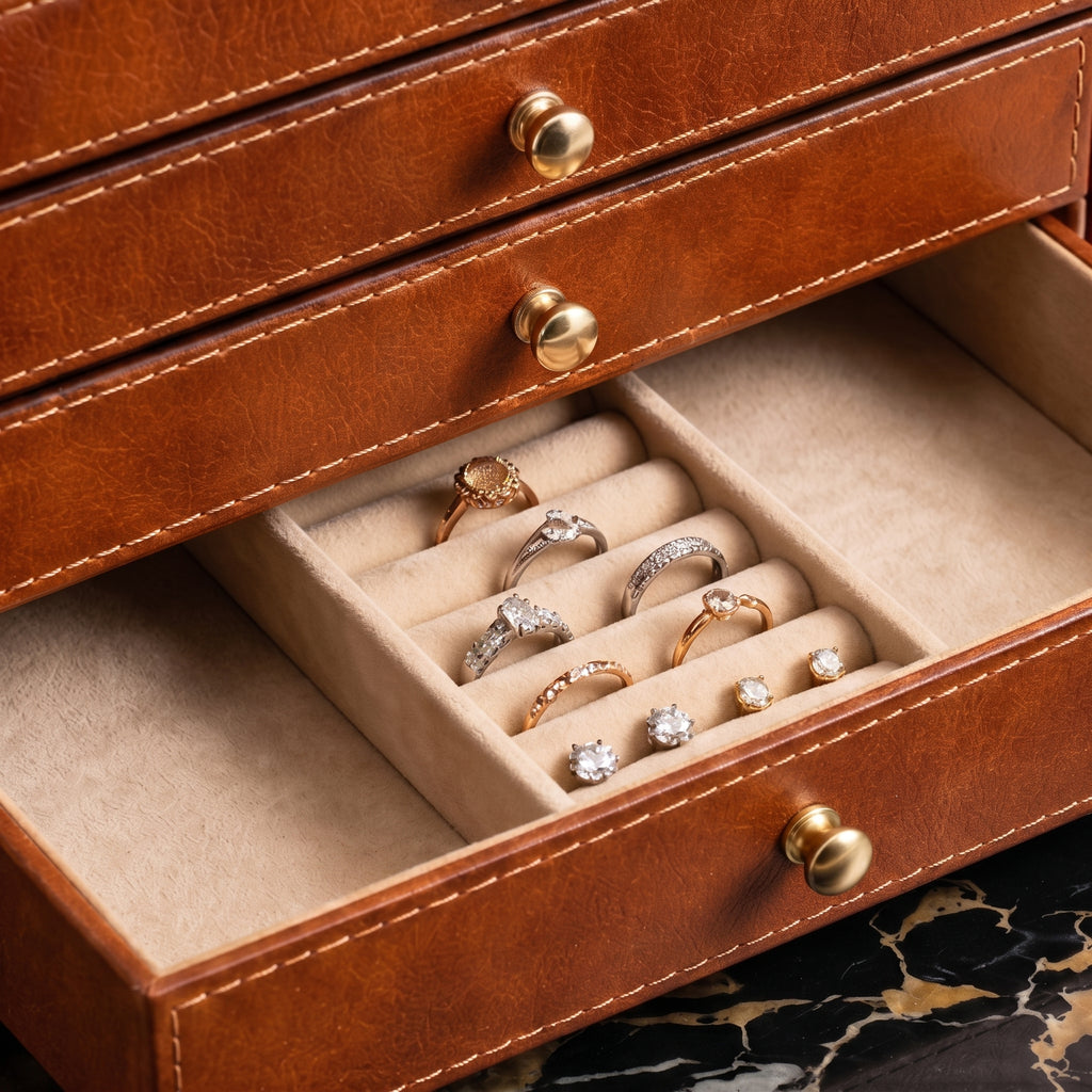 Cognac Brown 5-Drawer Jewelry Box
