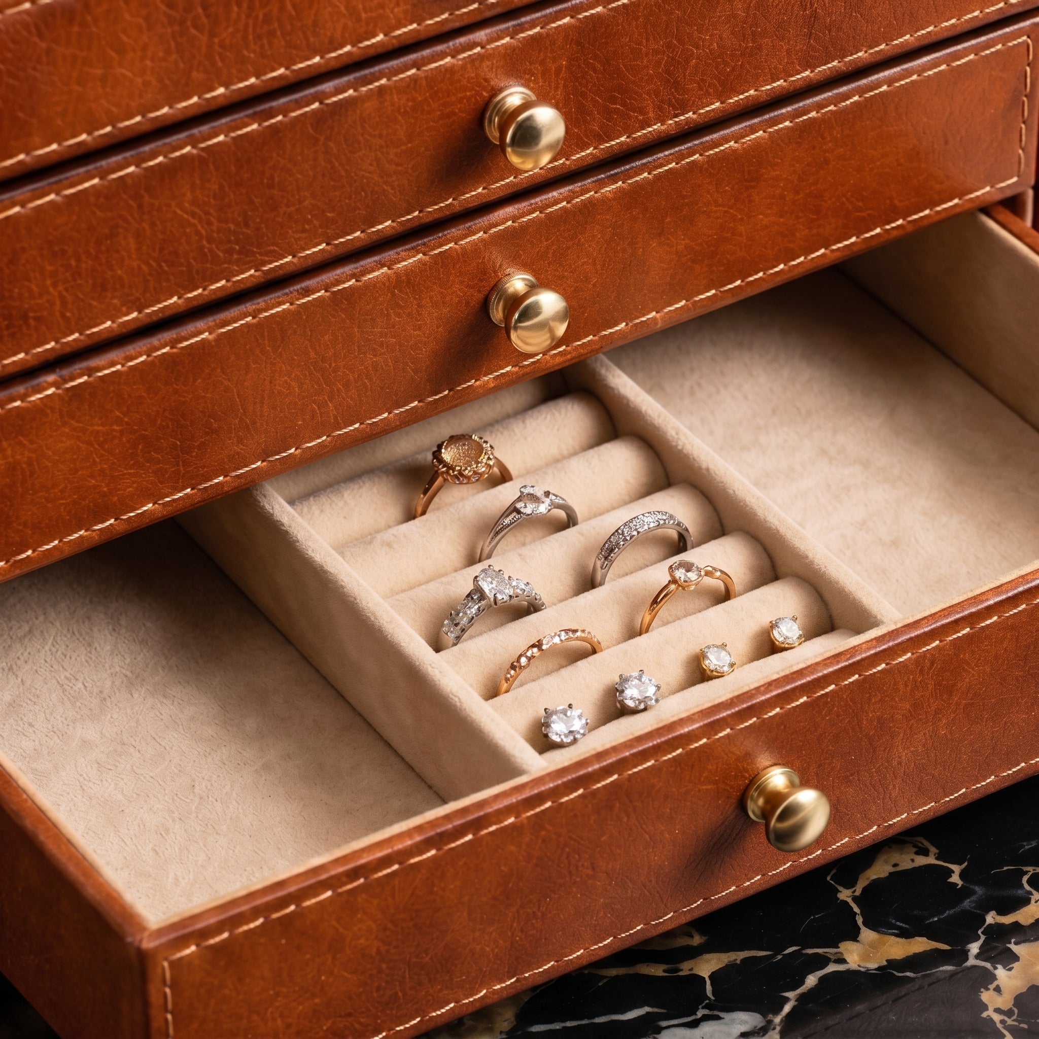 Cognac Brown 5-Drawer Jewelry Box
