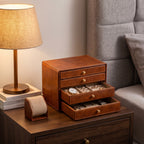 Cognac Brown 5-Drawer Jewelry Box