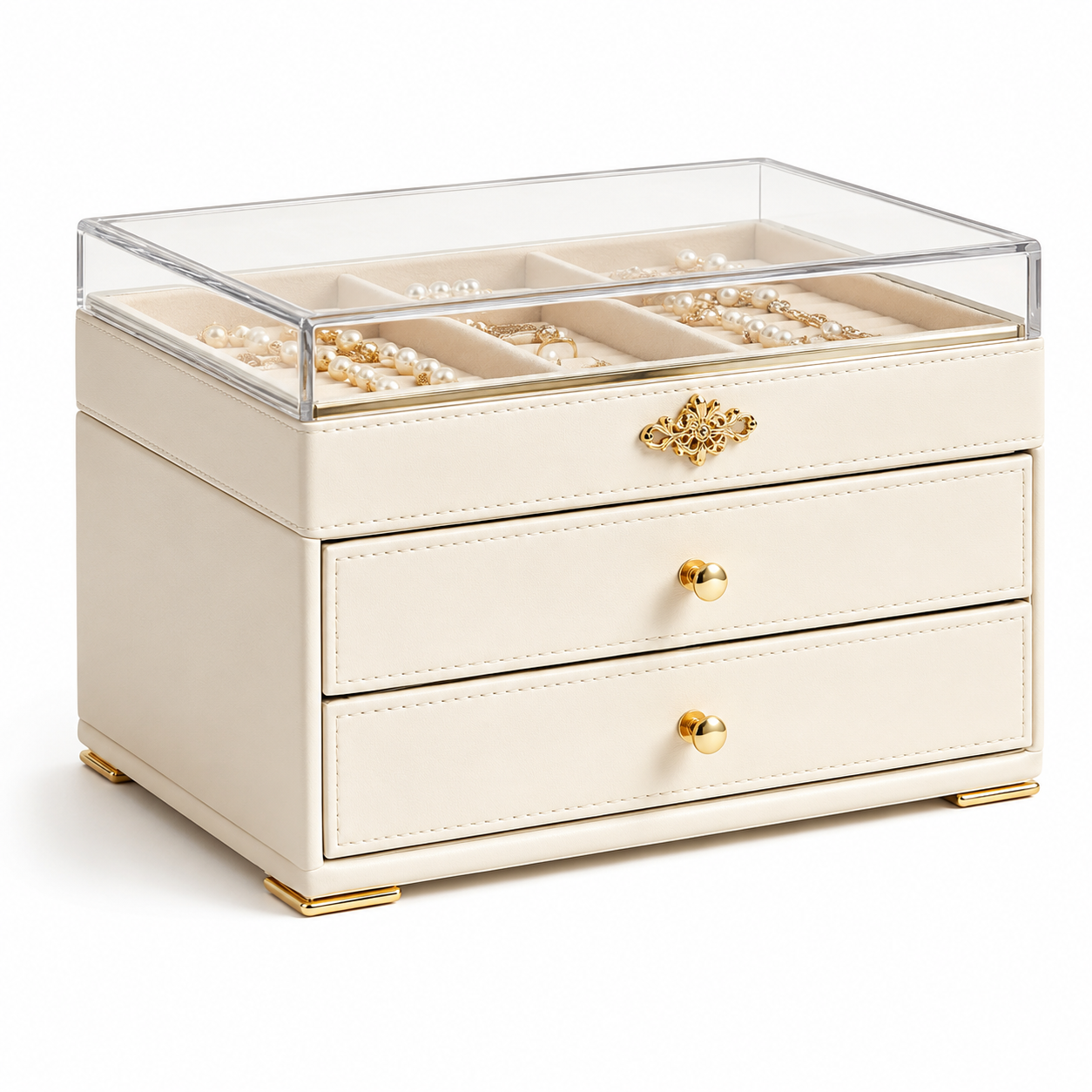 Cream Clear-Top Display Jewelry Box