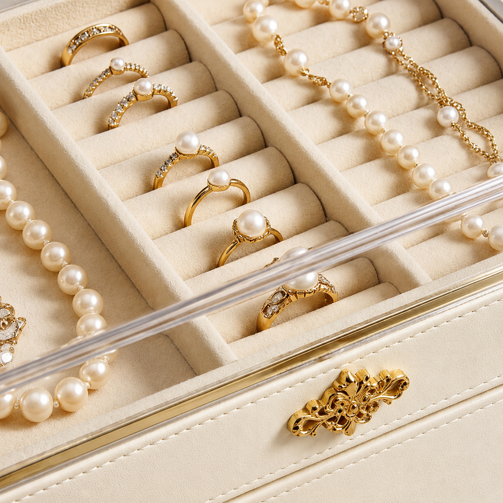 Cream Clear-Top Display Jewelry Box