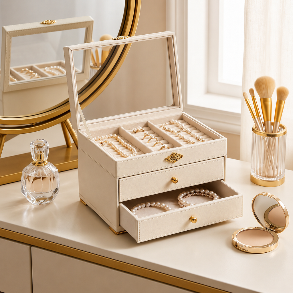 Cream Clear-Top Display Jewelry Box