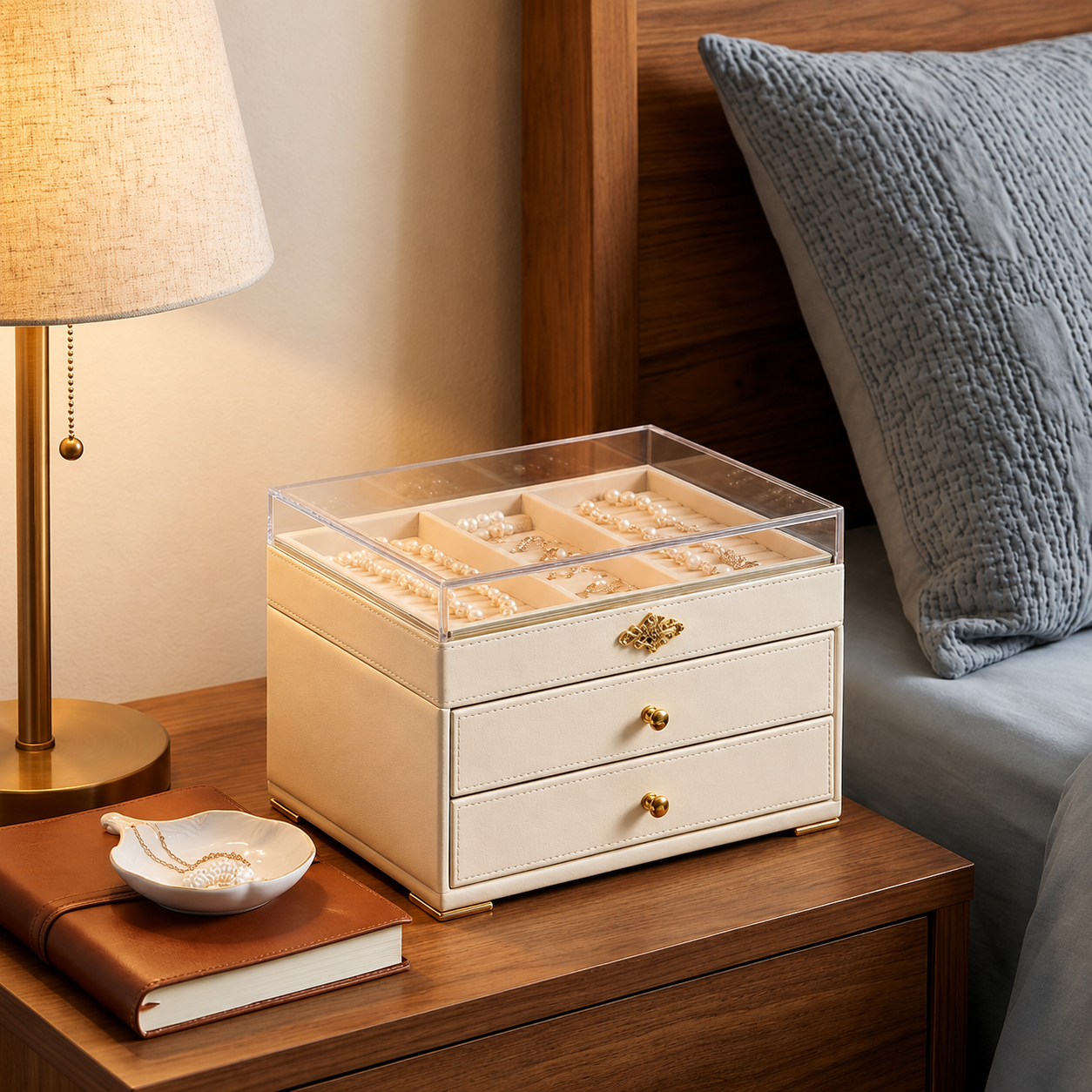 Cream Clear-Top Display Jewelry Box