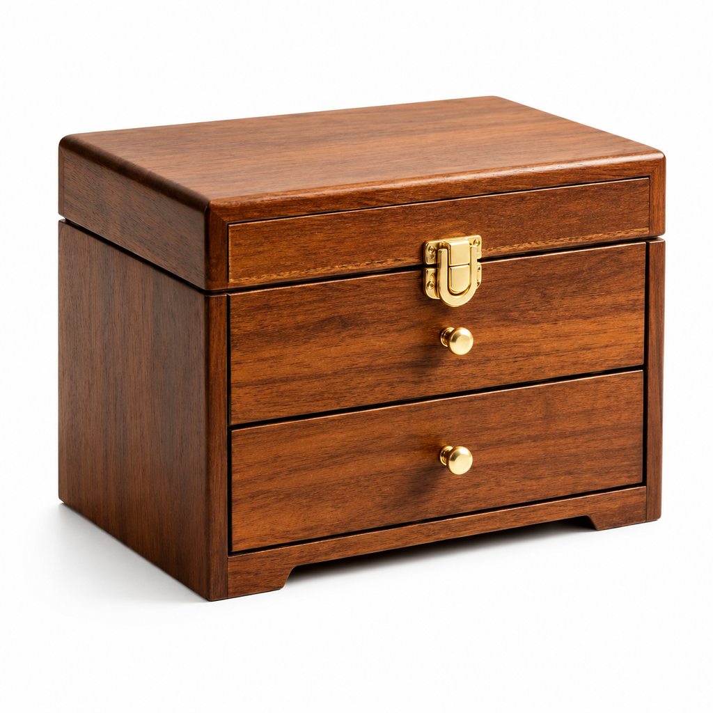 Classic Walnut Finish 3-Tier Wooden Jewelry Box