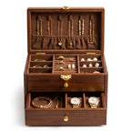 Classic Walnut Finish 3-Tier Wooden Jewelry Box