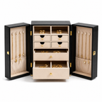 Black Fold-Out Faux Leather Jewelry Armoire