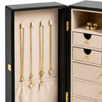 Black Fold-Out Faux Leather Jewelry Armoire