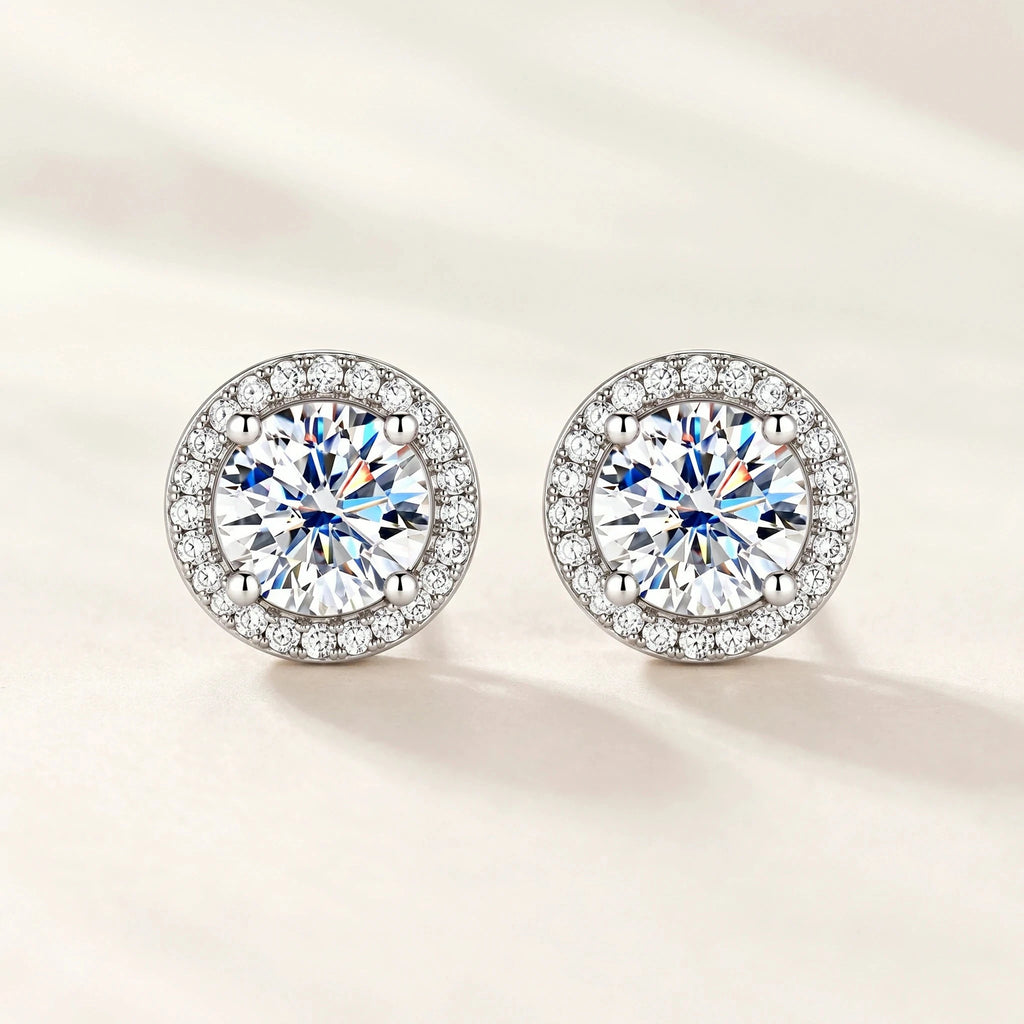 Halo Moissanite Stud Earrings