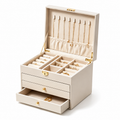 Cream Multi-Tier Faux Leather Jewelry Box