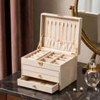Cream Multi-Tier Faux Leather Jewelry Box