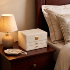 Cream Multi-Tier Faux Leather Jewelry Box