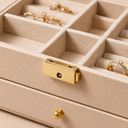 Sand Multi-Tier Jewelry Box with Mirror