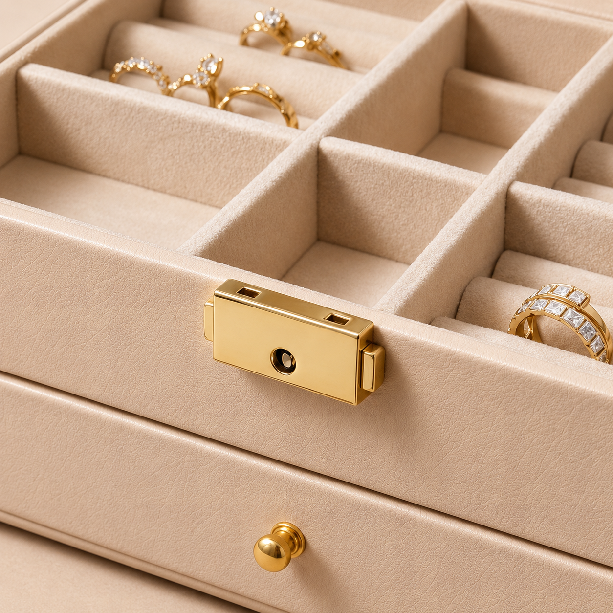 Sand Multi-Tier Jewelry Box with Mirror
