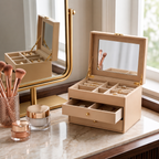 Sand Multi-Tier Jewelry Box with Mirror