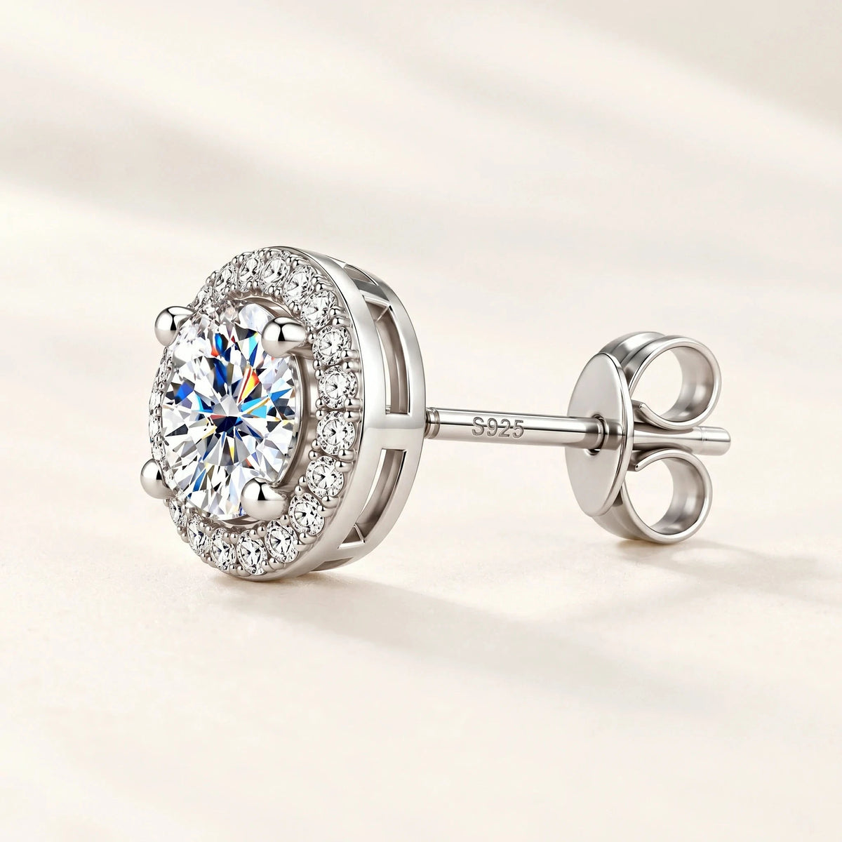 Halo Moissanite Stud Earrings