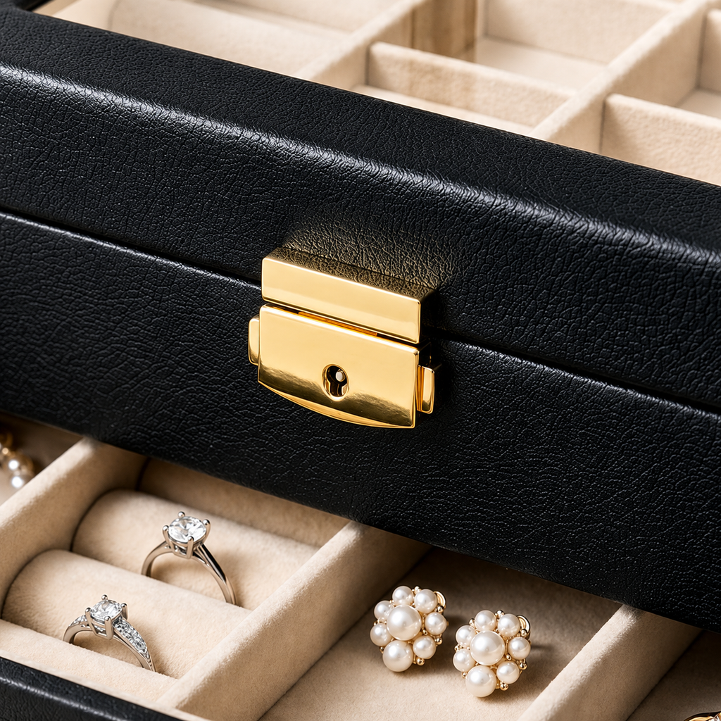 Classic Black Glass-Top Jewelry Box