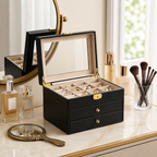 Classic Black Glass-Top Jewelry Box