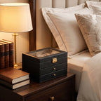 Classic Black Glass-Top Jewelry Box