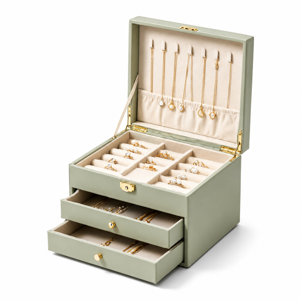 Sage Green Multi-Tier Jewelry Box