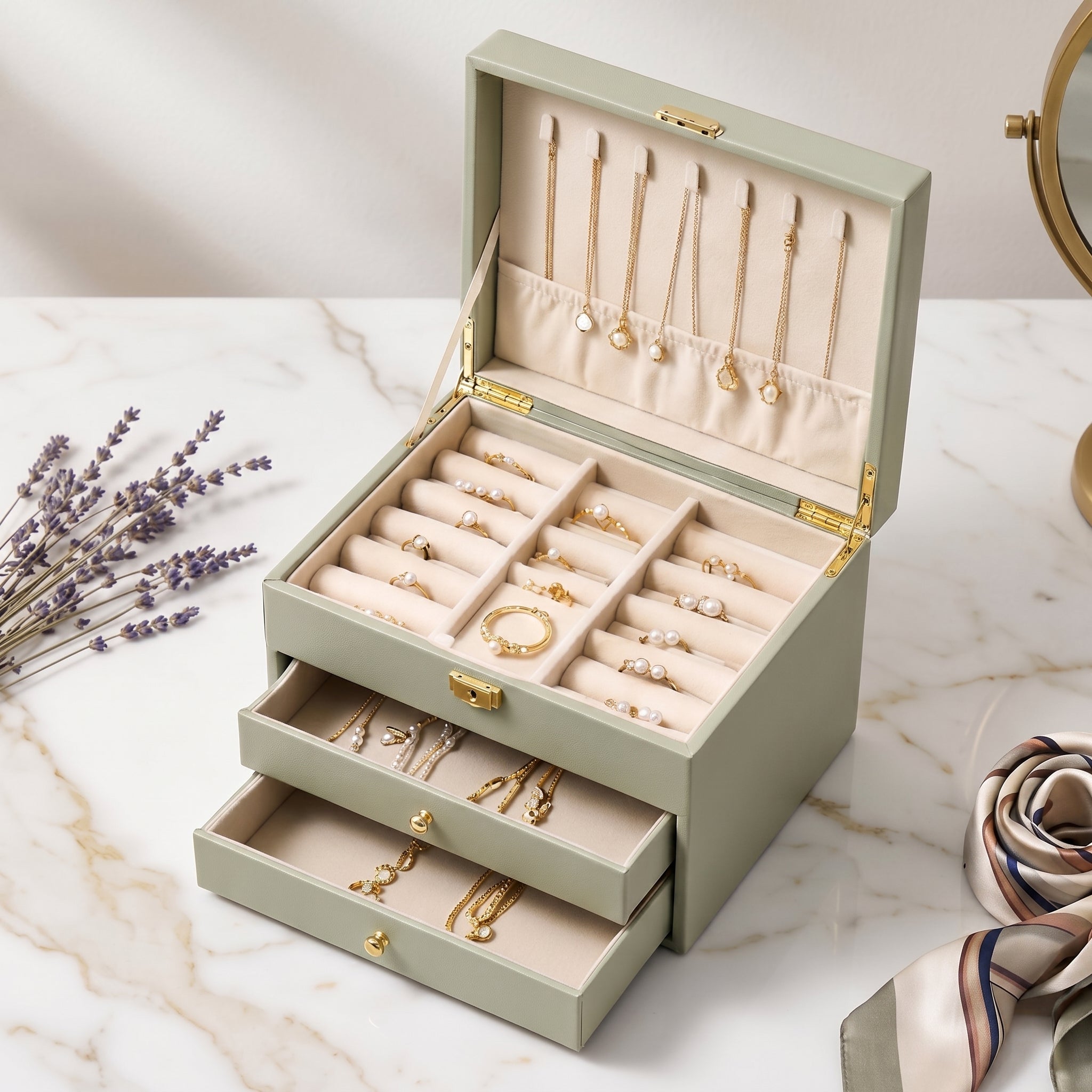 Sage Green Multi-Tier Jewelry Box