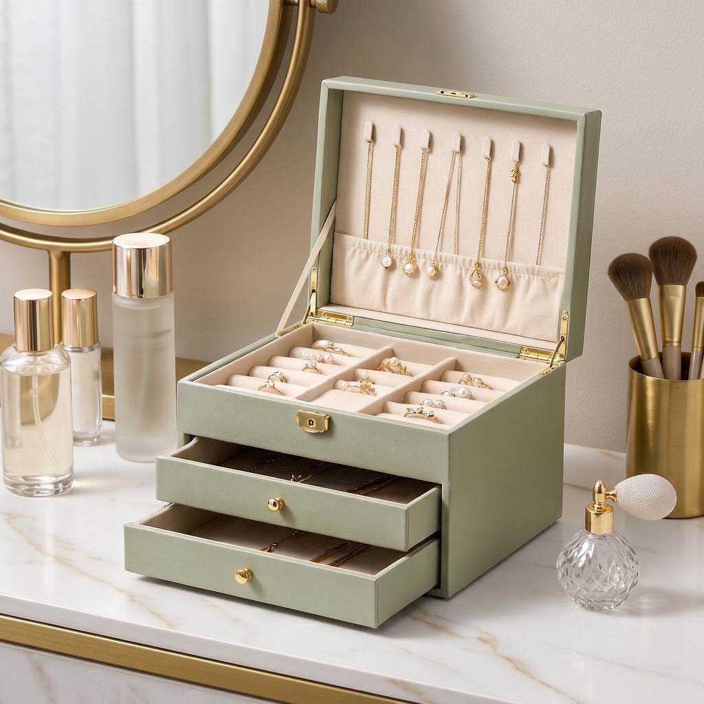Sage Green Multi-Tier Jewelry Box