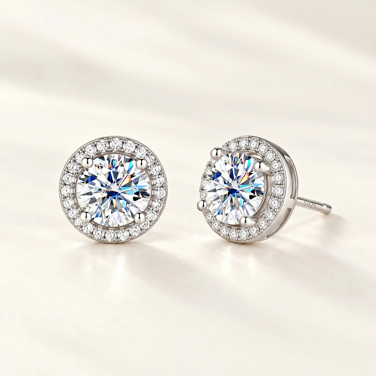 Halo Moissanite Stud Earrings