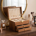 Walnut Finish Multi-Tier Wooden Jewelry Box