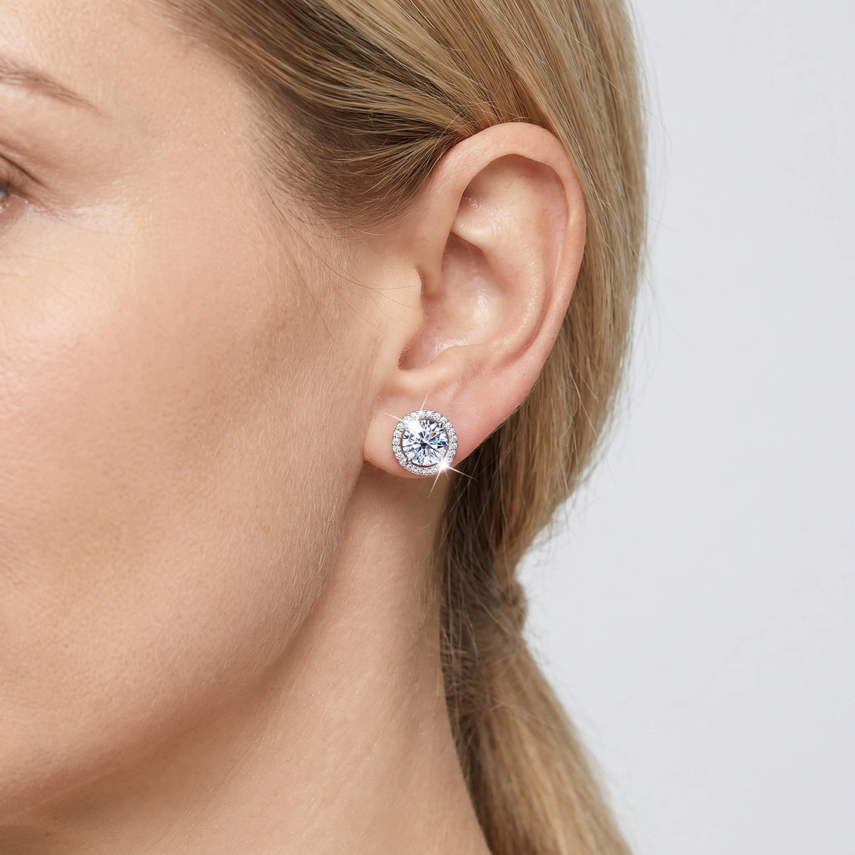 Halo Moissanite Stud Earrings