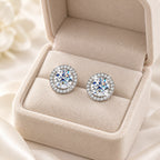 Halo Moissanite Stud Earrings