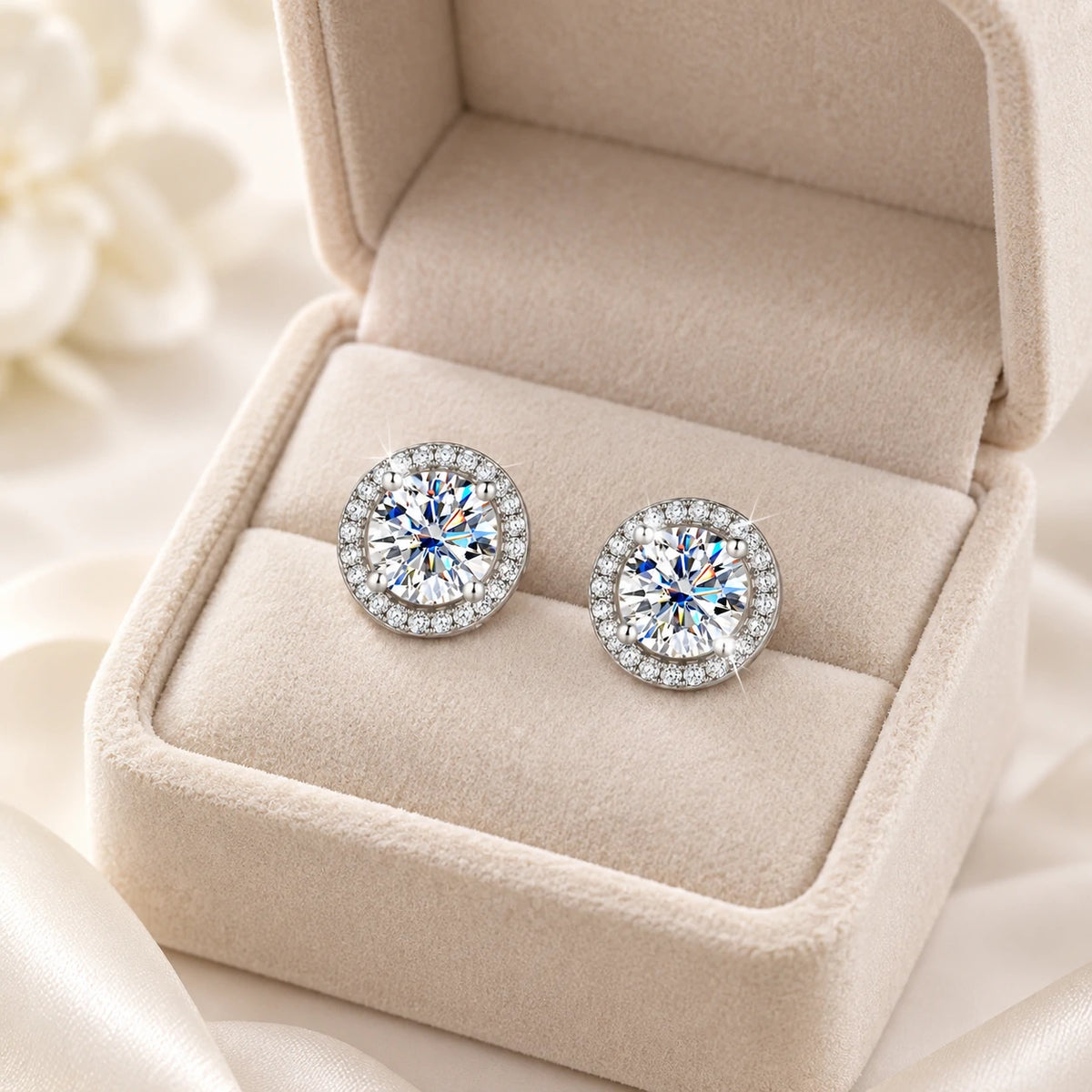 Halo Moissanite Stud Earrings