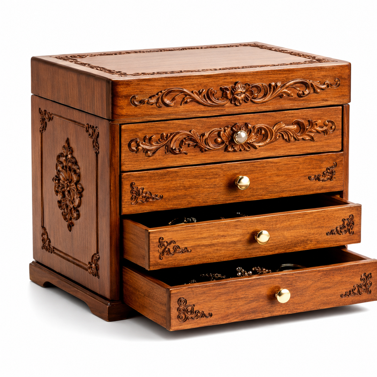 Ornate Carved Wooden Jewelry Armoire