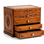 Ornate Carved Wooden Jewelry Armoire
