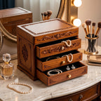 Ornate Carved Wooden Jewelry Armoire