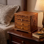 Ornate Carved Wooden Jewelry Armoire