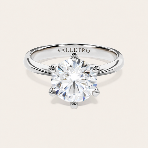 Valletro Round Solitaire moissanite ring in platinum-plated sterling silver