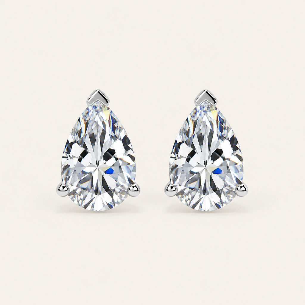 Valletro Pear Moissanite Stud Earrings, silver color, main product view