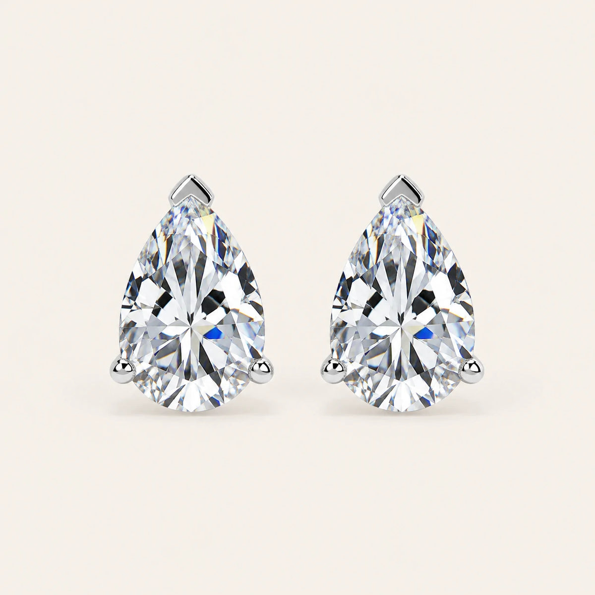 Valletro Pear Moissanite Stud Earrings, silver color, main product view