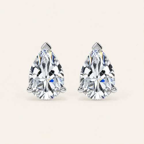 Valletro Pear Moissanite Stud Earrings, silver color, main product view