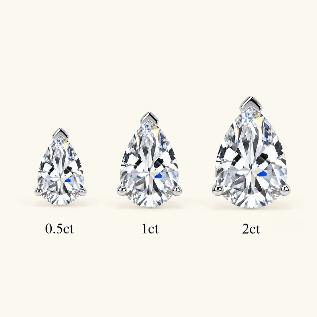 Valletro Pear Moissanite Stud Earrings, silver color, view 10