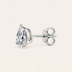 Valletro Pear Moissanite Stud Earrings, silver color, view 3