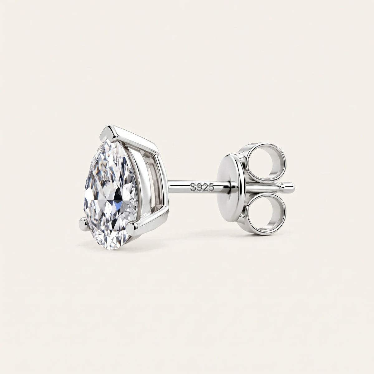 Valletro Pear Moissanite Stud Earrings, silver color, view 3