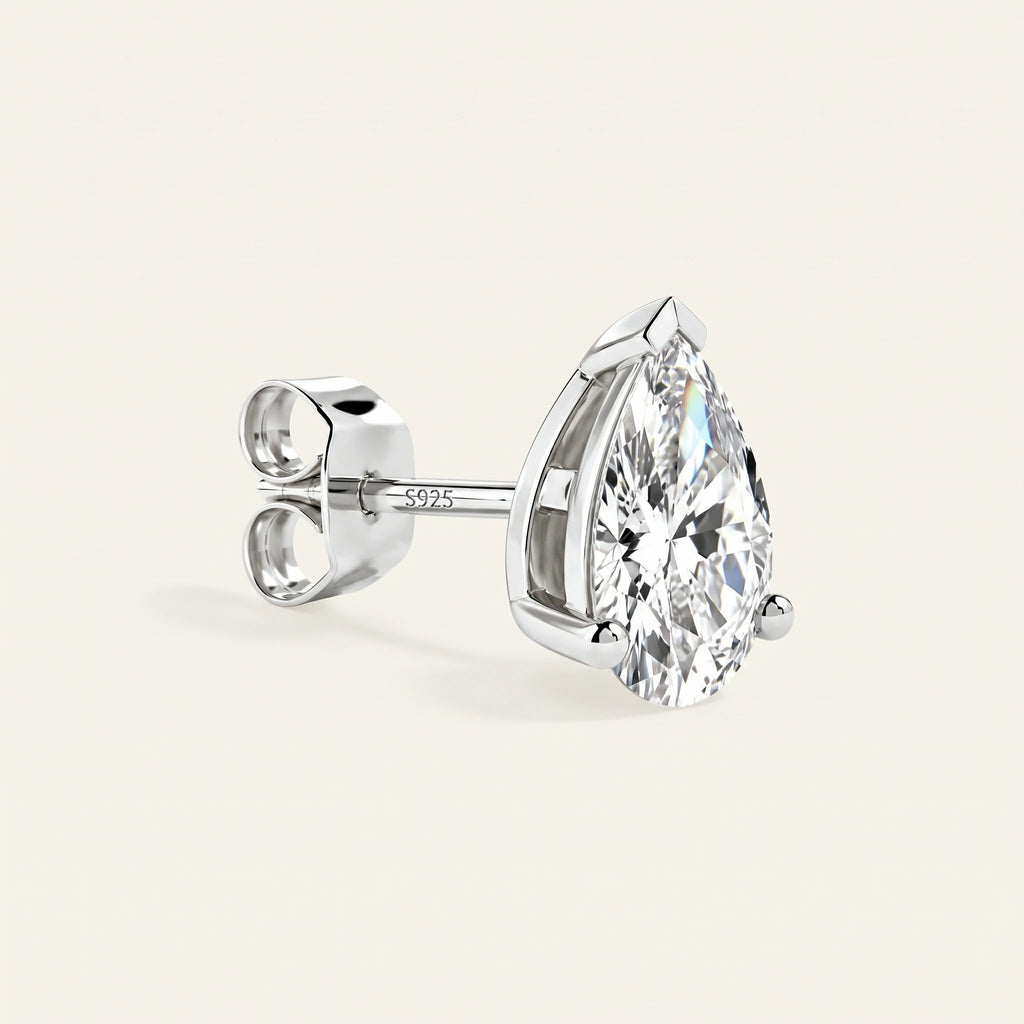 Valletro Pear Moissanite Stud Earrings, silver color, view 5
