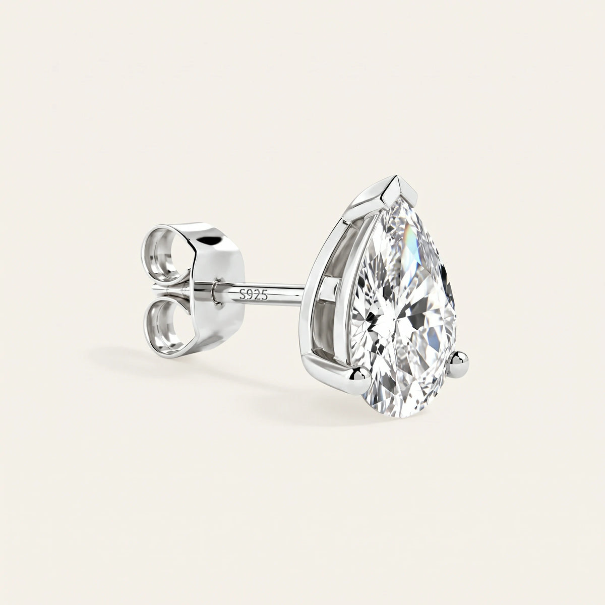Valletro Pear Moissanite Stud Earrings, silver color, view 5