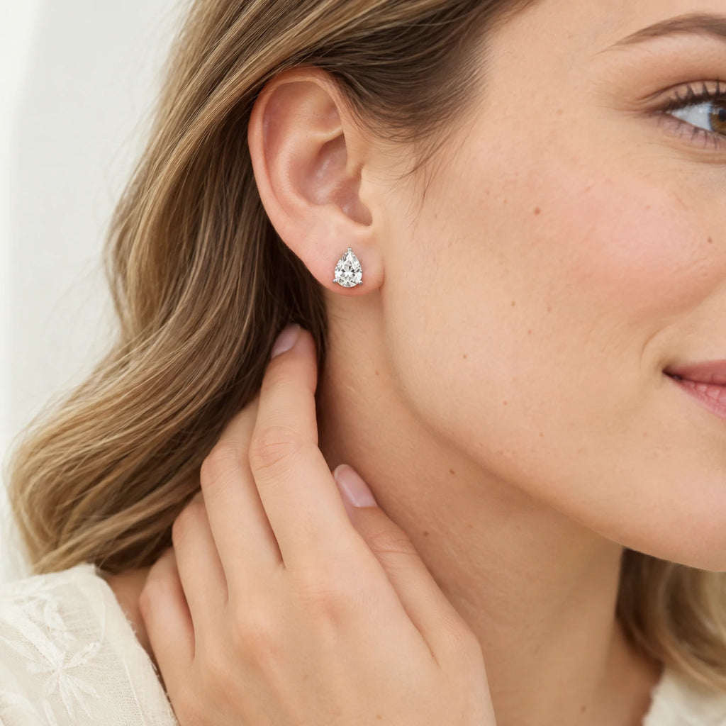 Valletro Pear Moissanite Stud Earrings, silver color, view 6
